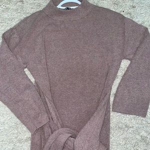 Pink knit midi dress tie front